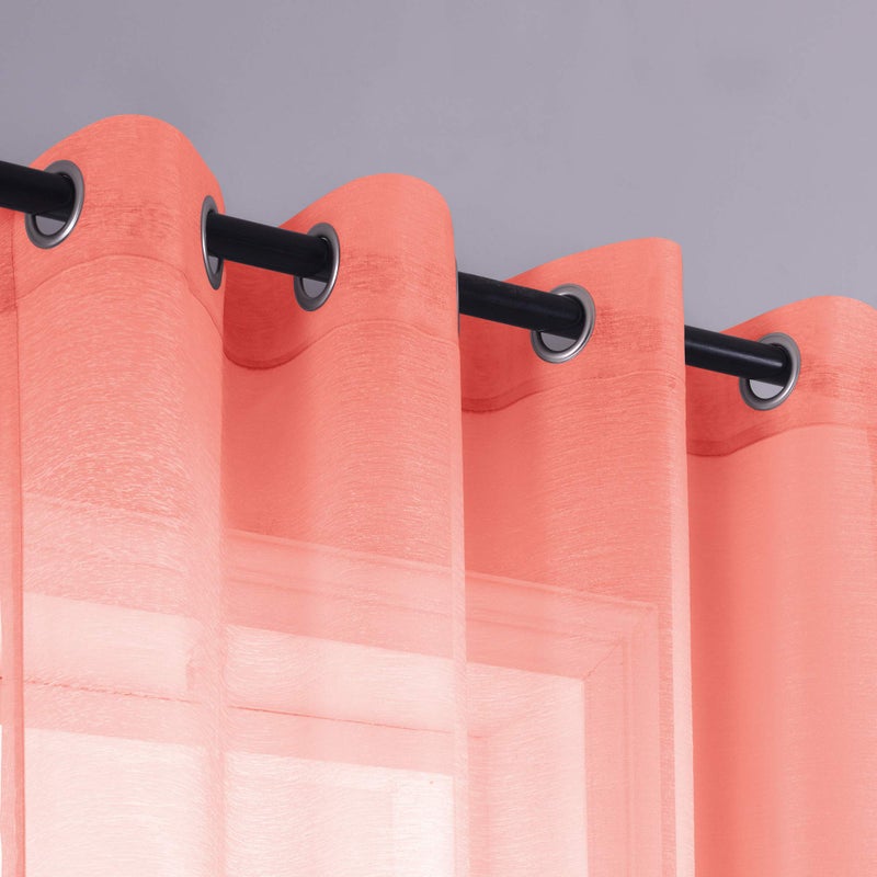 KOUFALL Coral Curtains 63 Inch Length for Girls Bedroom Decor 2 Panels Set Grommet Semi Voile Window Drapes Orange Coral Sheer Curtains for Living Room Kids Nursery Fall Decorations 52x63 Long - Image 3